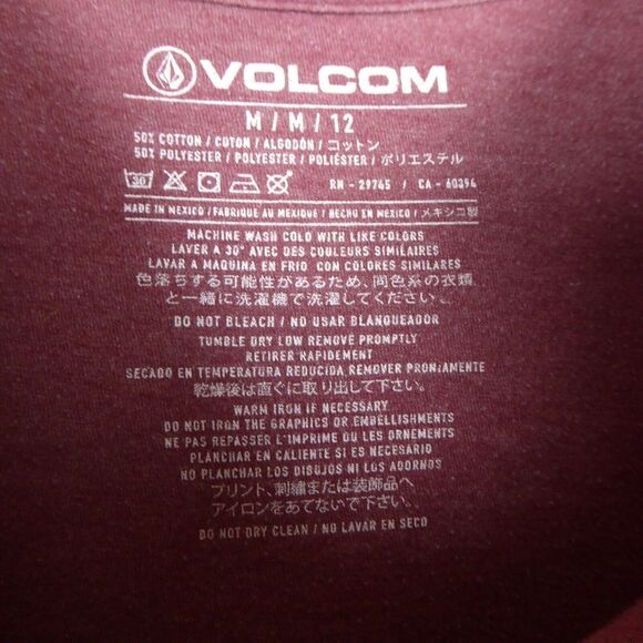 Volcom Shirt Mens Medium Red Logo Graphic Crew Neck Short Sleeve Spellout - Picture 3 of 8
